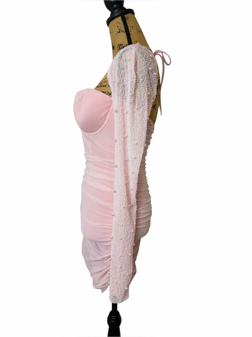Oh Polly St Germain Pearl Embellished Ruched Mini Dress Pink US 4+ Cup Size - Picture 11 of 13